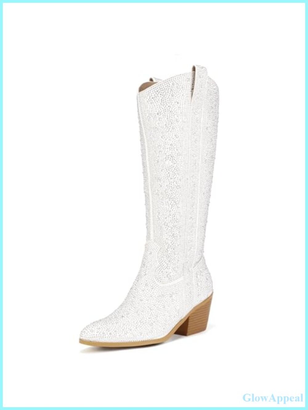 IDIFU Knee High Western Cowboy Boots Women Rhinestone Chunky Block Heel